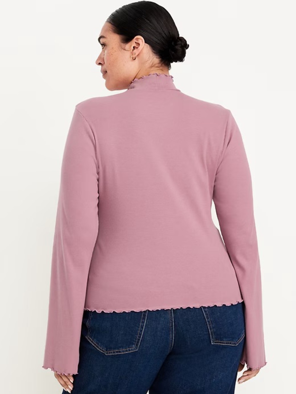 Old navy mock neck mauve lettuce hem bell sleeve ribbed top large - Picture 4 of 6